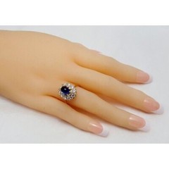 Vintage 14K Karat Solid Two Tone Multi Color Gold Sapphire & Diamond Ring