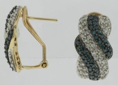 1.52CT WHITE & BLUE DIAMOND 14K YELLOW GOLD MULTI ROW X CLIP ON HANGING EARRINGS