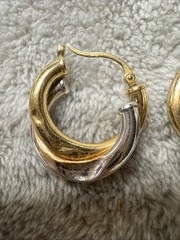14K Yellow & White Gold Double Twisted Hoop Pierced Earrings Carla Scrap 2 g