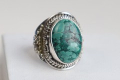 Exquisite Natural Deep Green Turquoise .925 Sterling Silver Ring #8.5