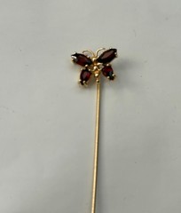Vintage 14k Yellow Gold 4 Garnet Gems Butterfly Stick Pin Lapel Brooch