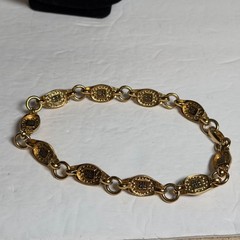Francesca Romana FR Gold Tone Link Necklace Black & Honey Cabochons 15.5″