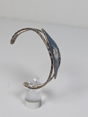 Vtg Alpaca Mexico Cuff Bracelet MOP Abalone Shell Inlay Silver Tone 1980s NOS
