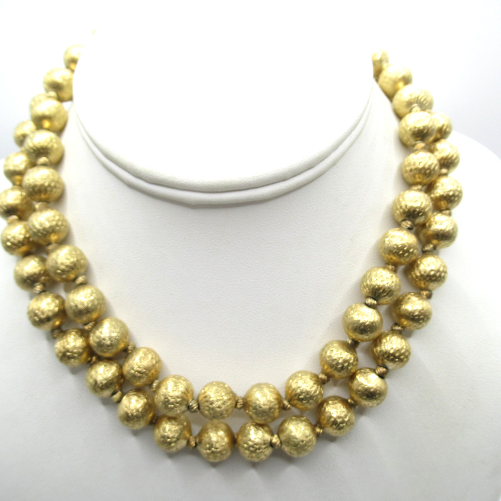 Crown Trifari Vintage Double Strand BB Necklace Shimmery Texture MCM