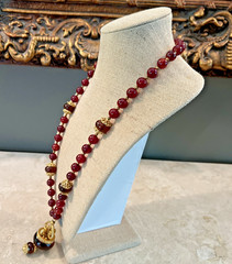 VTG SIGNED KENNETH LANE CARNELIAN RED AMBER GLASS BEAD PENDANT NECKLACE RARE 33″