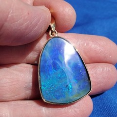 Original EARTH MINED Black Australian OPAL Bezel Set Pendant Deco SOLID 14K GOLD