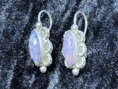 Sterling Silver 925 Mexico Foil Fire Opal Earrings Marquise Dangle MRC Maker Mar