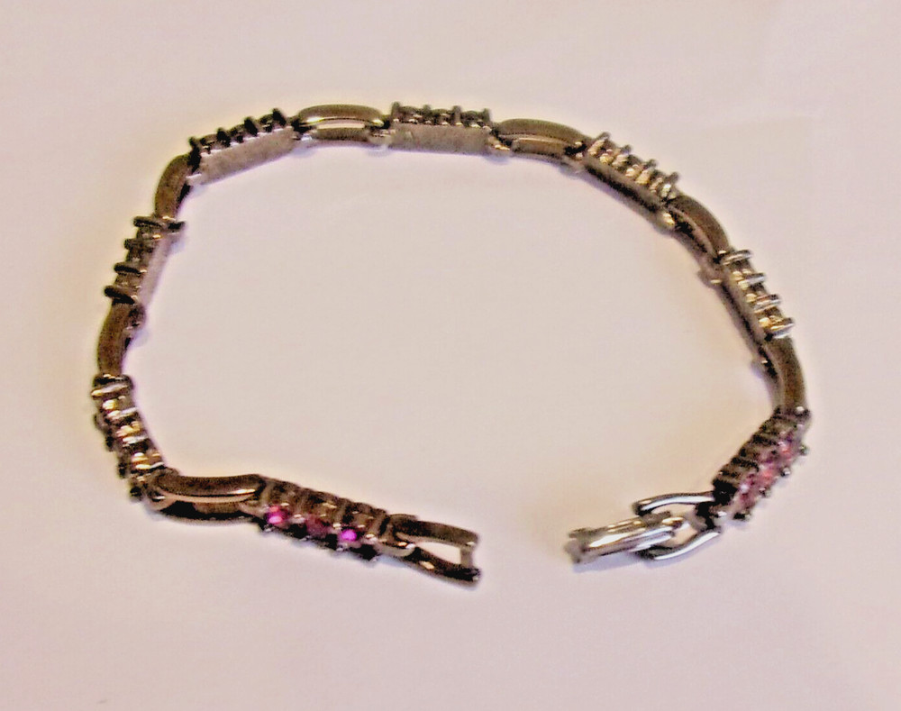 Vtg. 1990’s, Purple Genuine Crystals,Gun Metal Grey Panel Link 7 1/2″ L Bracelet