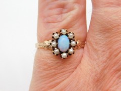 SWEET VICTORIAN 10K ROSE GOLD FIERY FIRE OPAL STONE PEARL RING SIZE 4.5