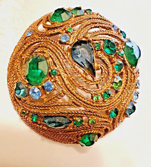 Vintage Statement MCM LA ROCO Circular Green Blue Rhinestone Brooch