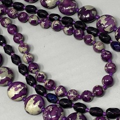 Purple Beaded Necklace Glass Faceted Marble Acrylic Gray Layered Chunky 18″