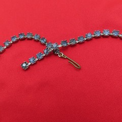 Vintage Rhinestone Necklace Blue Faceted Crystal Bib Choker 15 inch 102h