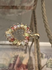 Vintage Gold Plate 925 Sterling Silver Prong Set Multi Color CZ Heart Pendant