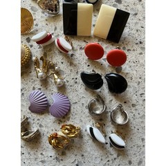 Vintage 80s 90s Earring Lot 20 Pairs Trifari Geometric Enamel Clip On Post Studs