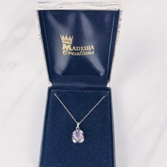 VTG Signed HMS Sterling Silver Necklace and Amethyst Pendant in Box 1970s 1980s