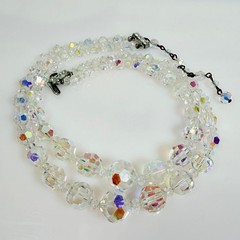 Vintage AB Crystal Necklace Double Strand Graduated Adjustable 13-15.5 in