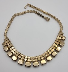 Vintage Champagne Glow Satin Glass Cabochon & Rhinestone Choker Necklace 15”