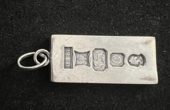 925 Sterling Silver Ingot Queen Elizabeth 1977 Jubilee Hallmark Pendant Vntg