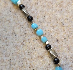 Southwestern Beaded 24in Necklace Nickel Silver Black Beads Blue Cats Eye Glass