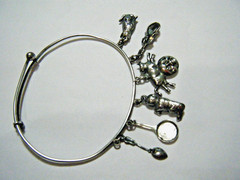 Victorian 935 Silver Slide Bangle 6 Charm Bracelet Cat & Fiddle Nursery Rhymes