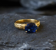 3.00 Ct Oval Cut Real Sapphire & Diamond Engagement Ring 14K Solid Yellow Gold