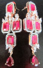 20+ Carat Emerald Cut GENUINE Ruby Rose Gold Dipped Runway Couture Earrings