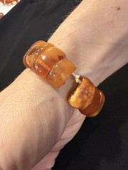 Vintage Natural Amber Bracelet Large Polished Honey Cognac Beads Stretch 26G