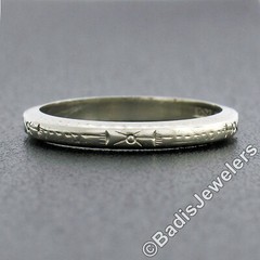 Antique Art Deco Belais 18k White Gold Engraved Work Eternity Stack Band Ring