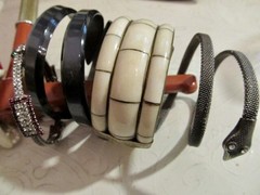 Vintage to Now Old Plastic Rhinestone Moonglow Metal Snake Wrap Bangle Bracelets