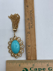VTG 1973 Signed Sarah Coventry “Magic Moods” Faux Turquoise Pearl tassel brooch