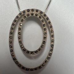 AGI Sterling Silver Double Oval Marcacite 1.5” Pendant Necklace 22” Chain ITALY