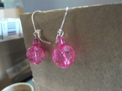 1 Pair Old .75″in Acrylic Pink Hexagon Dangle Earrings