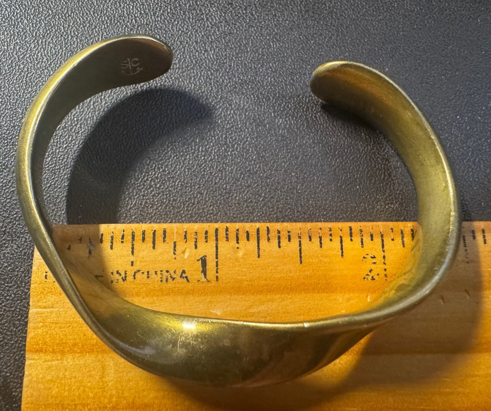 Brass cuff bracelet – signed SC anchor – 2.25 inch diameter – twisted