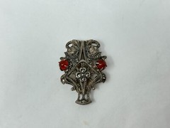 Vintage Sterling Silver Marcasite Carnelian Cabochon Hinged Dress Fur Clip 5.49g