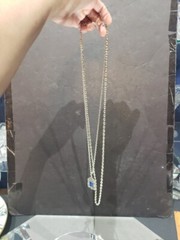 Double chain Necklace faux lapis c.1970 Sarah Coventry silver tone Roman Holiday