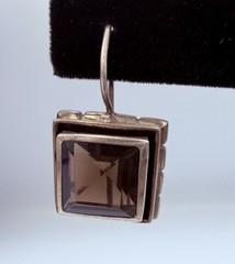Vintage Square Sterling Silver and Smoky Quartz Drop Earrings Marked 925