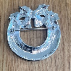 Vintage Silver Tone Circle Wreath Brooch Bow Pin 1.50” free shipping