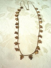 Vintage Brass Tone Copper Tone Necklace With Leaf & Berries Dangles 30 In. KJ
