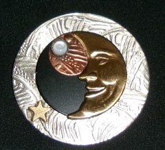 Silver Forest Brooch Mixed Metals Celestial Man in the Moon Made in Vermont