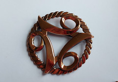 Copper Jewelry Set Modernist Pin Earrings Mid Century Abstract Design Vintage