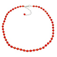 Red Cat Eye Beaded Necklace | Sterling Silver 925 | 16-17.75″