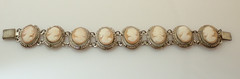 Antique GM Signed 800 Silver Carved Cameo Lady Link Bracelet & Earrings