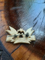 Antique Victorian Love Token Pin Brooch Carved Bovine Bone Pair Doves & Flower