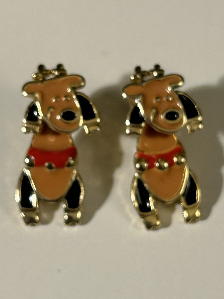Vintage Signed AIM Reindeer Enamel Pierced Earrings