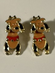 Vintage Signed AIM Reindeer Enamel Pierced Earrings