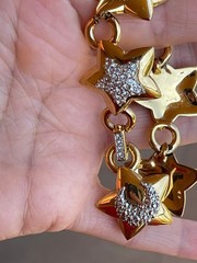 Chunky Gold Star Statement Bracelet Crystal Moon Heart Celestial Link 19cm