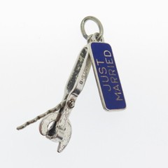 BEAU 925 Sterling Silver Antique Enamel “Just Married” Bottle Opener Pendant