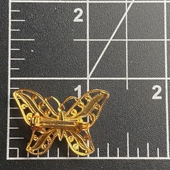 Vtg Petoskey Stone Butterfly Brooch Filigree Gold Tone Pin Box Michigan Fossil
