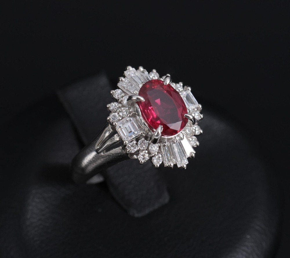Fine 1.22ct GIA Certified Ruby & 0.54ct Diamond Platinum Ring, Size 4.75