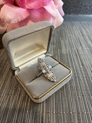 Vintage Art Deco Marcasite Crystal Sterling Silver Ring Size 8.5